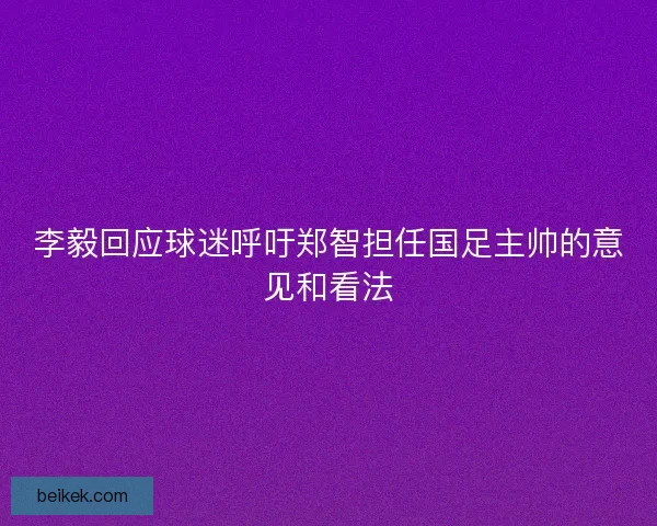 李毅回应球迷呼吁郑智担任国足主帅的意见和看法