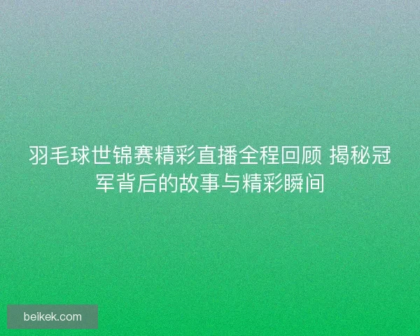 羽毛球世锦赛精彩直播全程回顾 揭秘冠军背后的故事与精彩瞬间